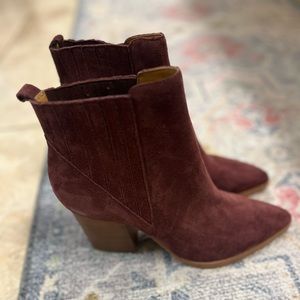 Marc Fisher Womens Brown Suede Pointed Toe Alva  Heel Ankle Bootie Size 9 M